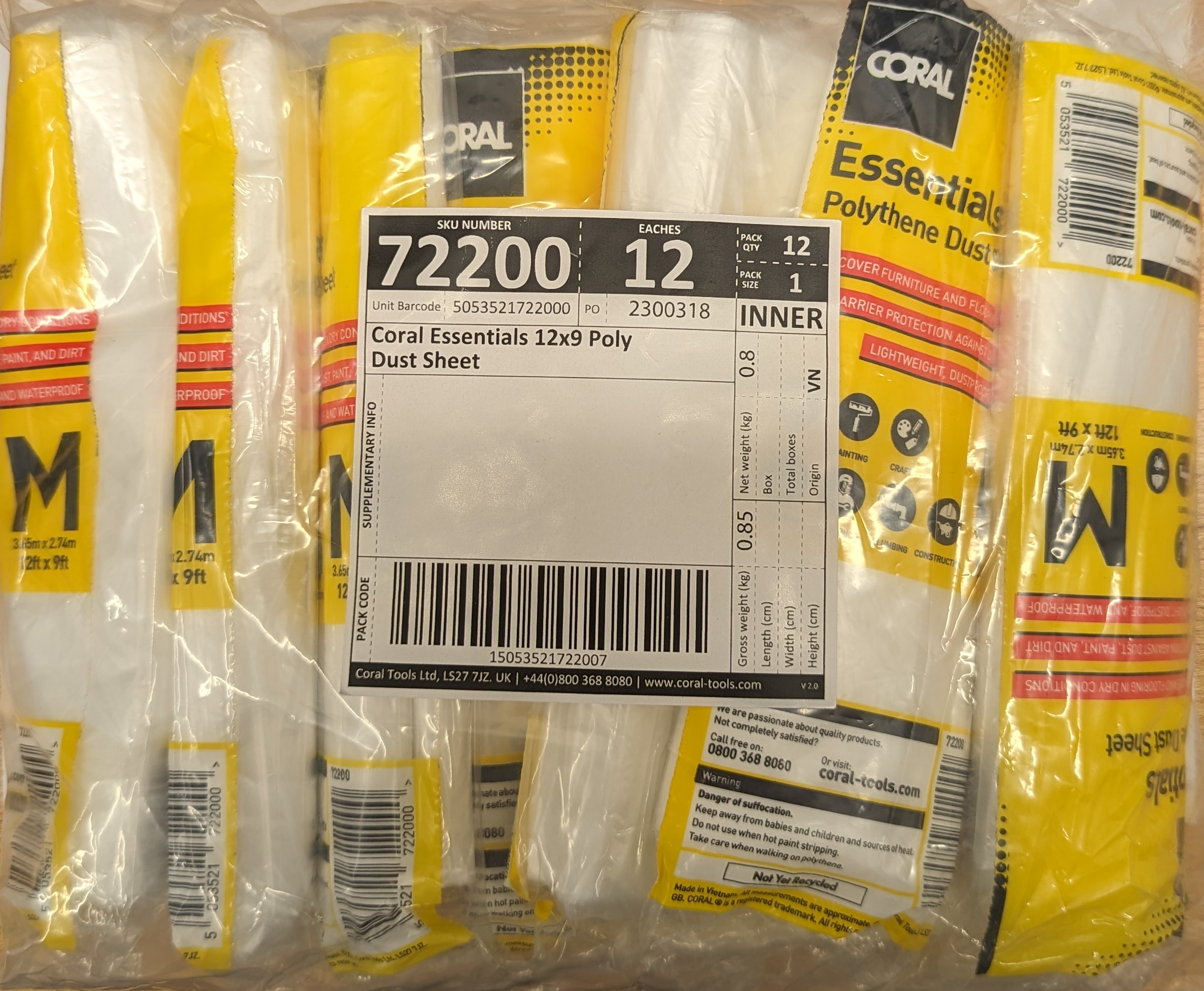 Coral Essential 12 x 9 Polythene Dust Sheet (Pack of 12)