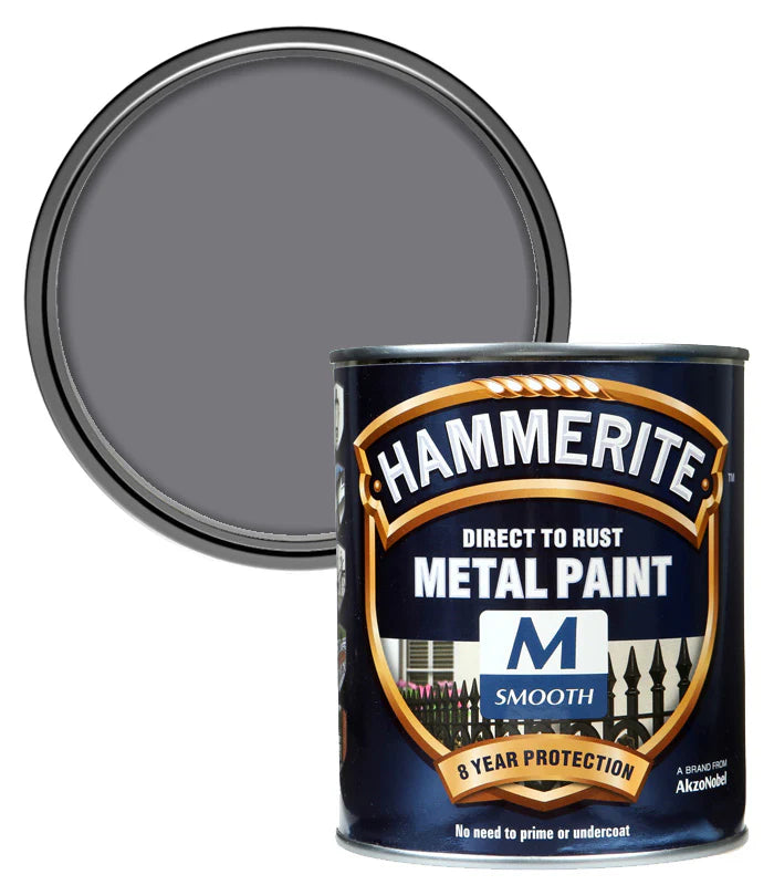 Hammerite Metal Paint Direct To Rust Smooth Mercury Grey 750ml