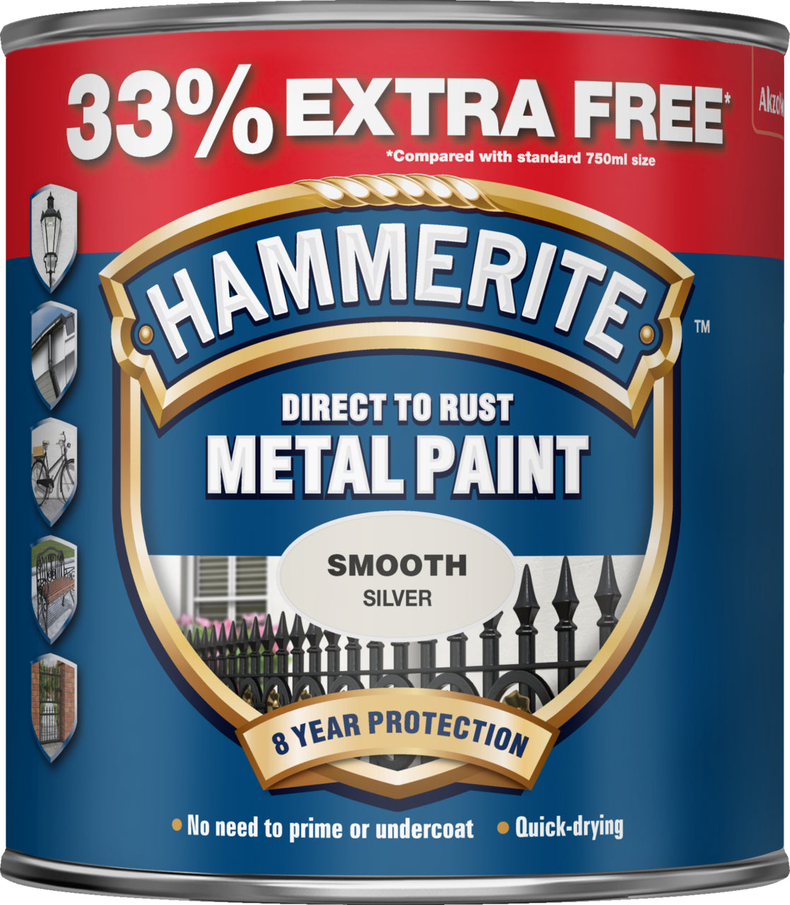 Hammerite Direct To Rust Metal Paint Smooth Finish 1L - Black/Silver