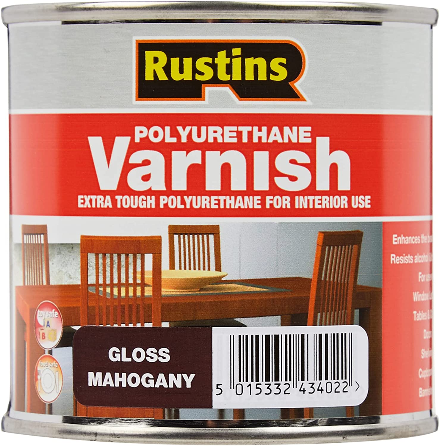 Rustins Polyurethane Coloured Varnish Gloss Mahogany 250ml/500ml/1L