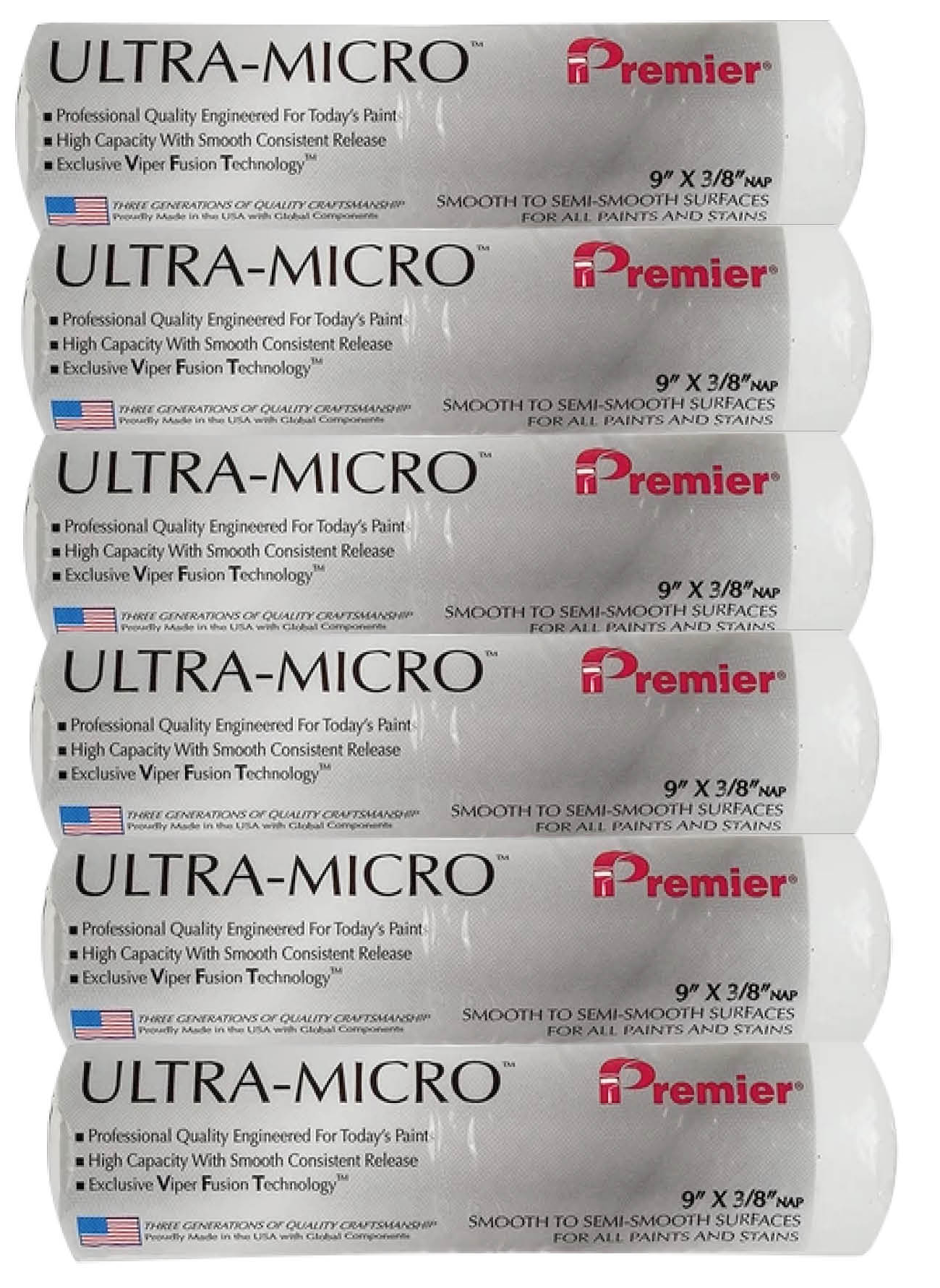 Premier Ultra-Micro 9" X 3/8" Roller Sleeve USA (Pack of 6)