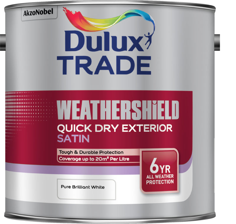 Dulux Trade Weathershield Quick Drying Exterior Satin Pure Brilliant White 2.5L