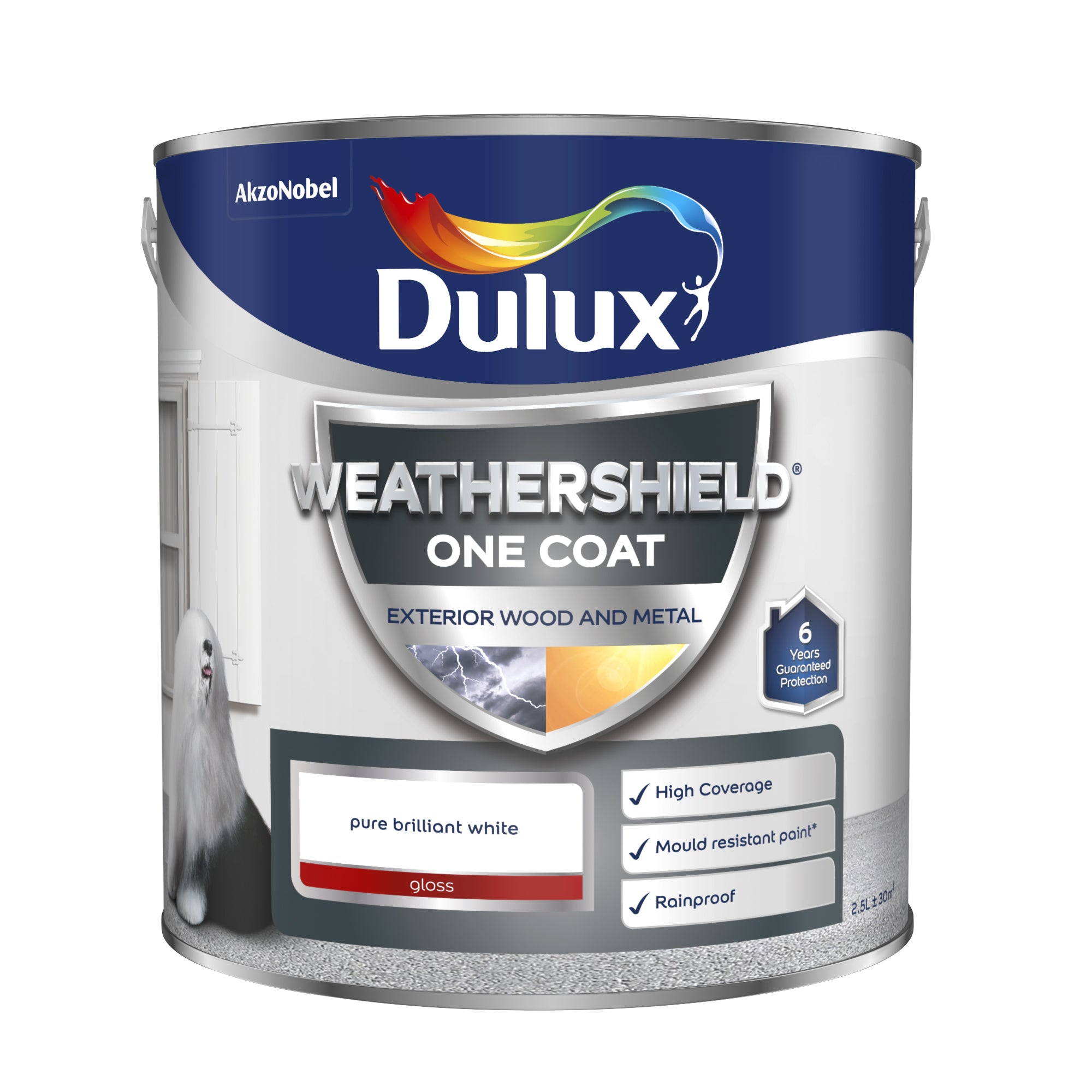 Dulux Weathershield 1 Coat Gloss Pure Brilliant White 2.5L