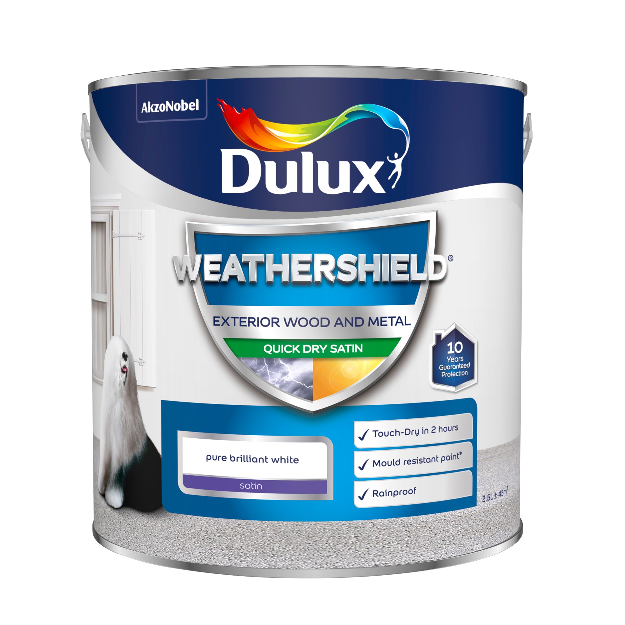 Dulux Weathershield Quick Dry Satin Pure Brilliant White 2.5L