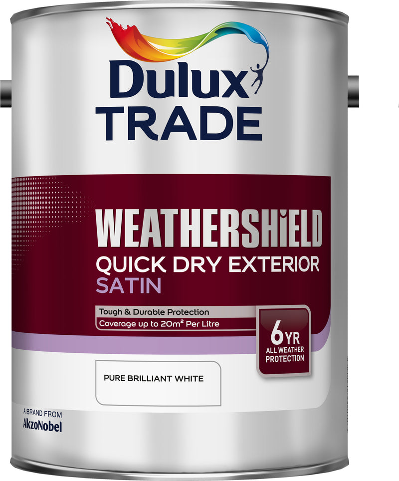 Dulux Trade Weathershield Quick Drying Exterior Satin Pure Brilliant White 5L