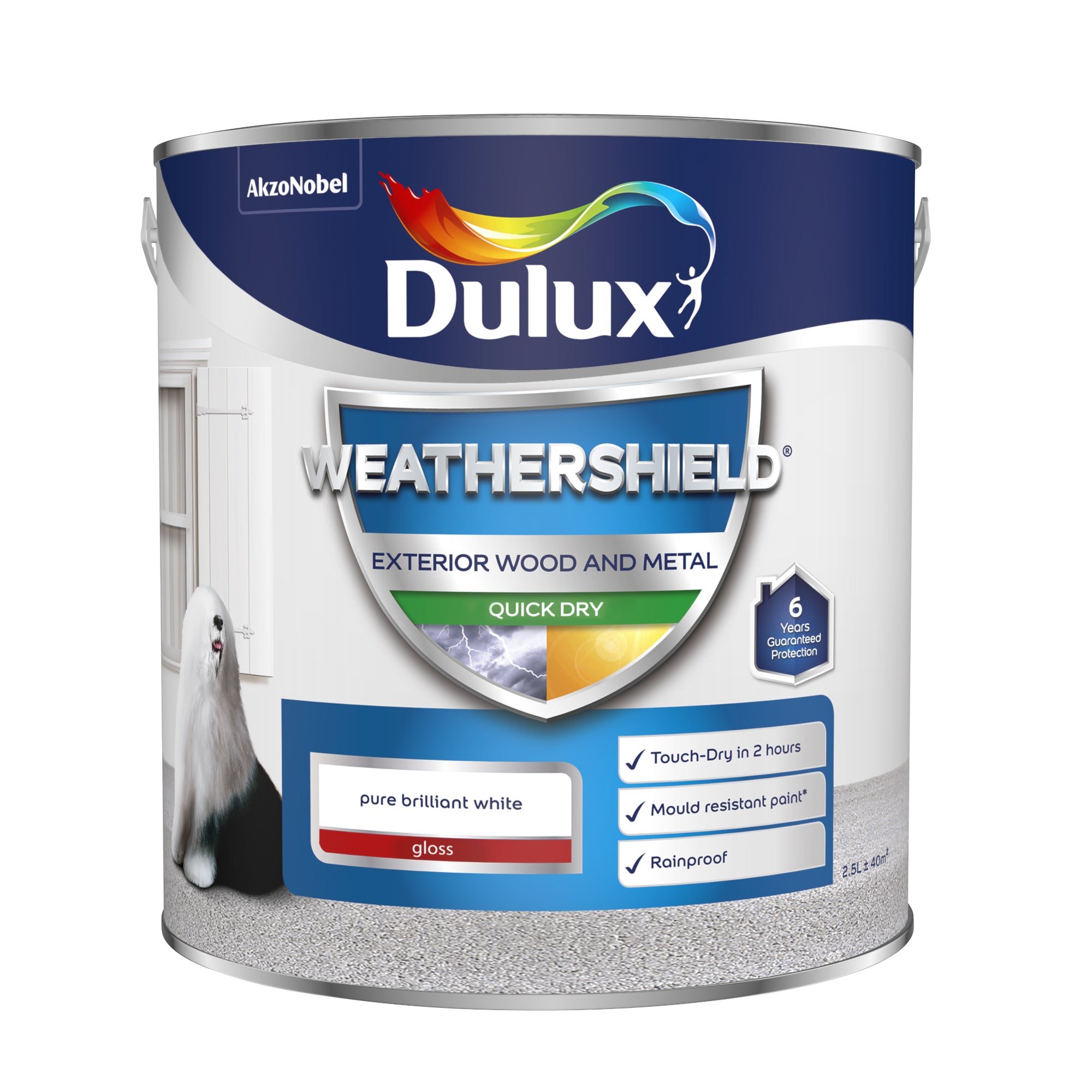 Dulux Weathershield Quick Dry Gloss Pure Brilliant White 2.5L