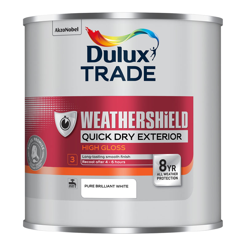Dulux Trade Weathershield Quick Drying Exterior High Gloss Pure Brilliant White 1L
