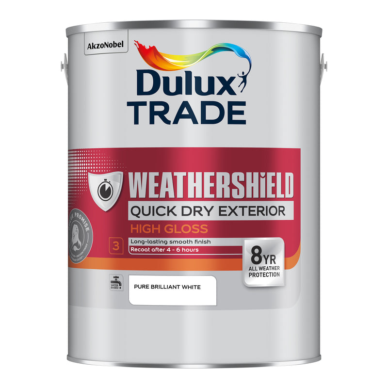Dulux Trade Weathershield Quick Drying Exterior High Gloss Pure Brilliant White 5L