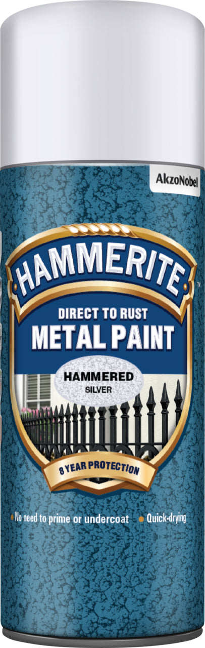 Hammerite Metal Paint Hammered Silver Aerosol 400ml