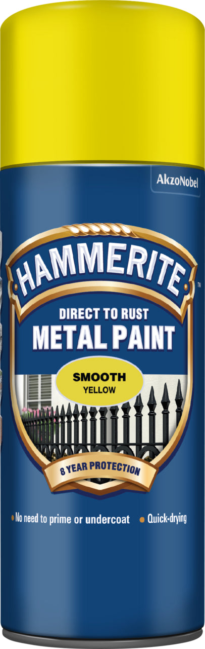Hammerite Metal Paint Smooth Yellow Aerosol 400ml