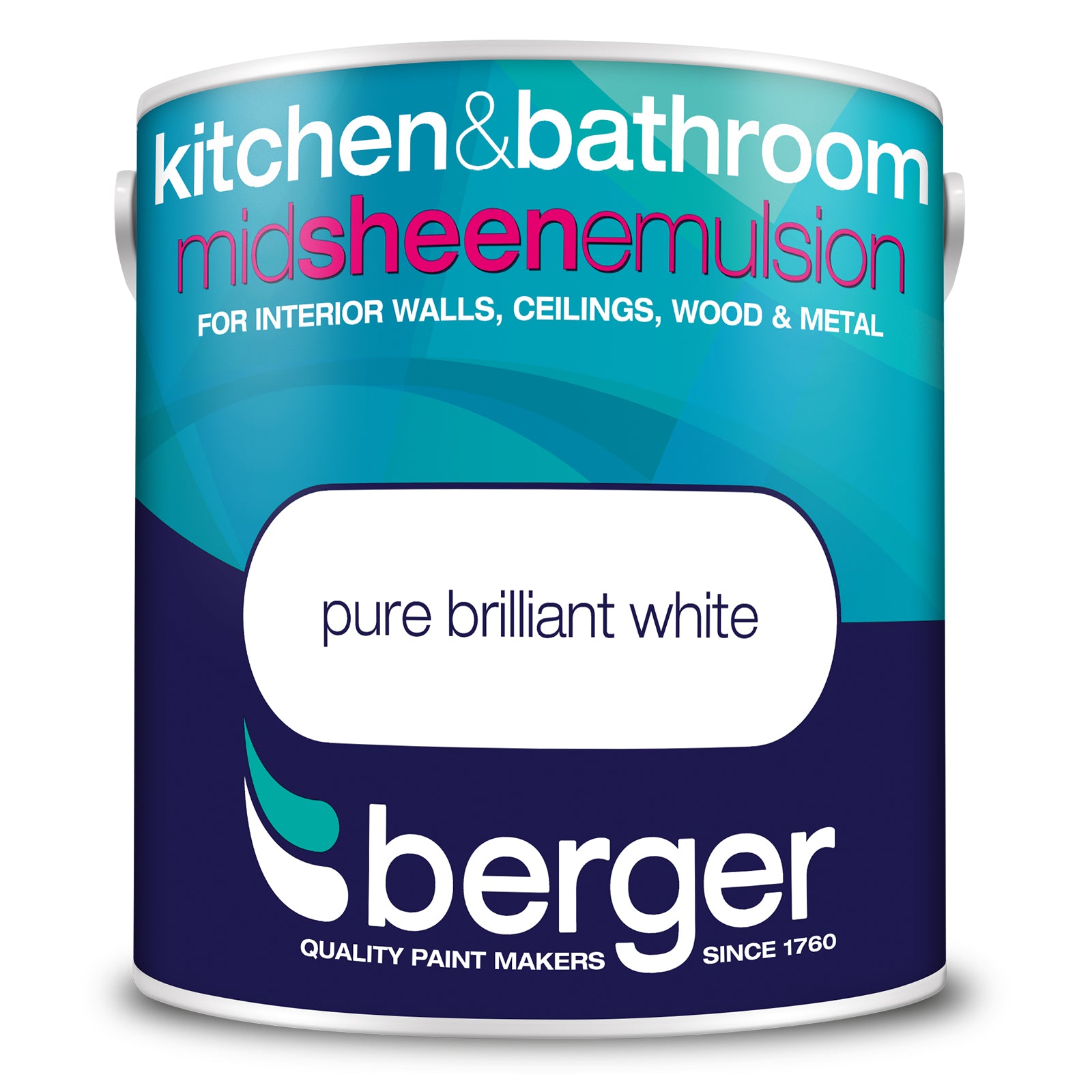 Berger Kitchen & Bathroom Mid Sheen Pure Brilliant White 2.5L
