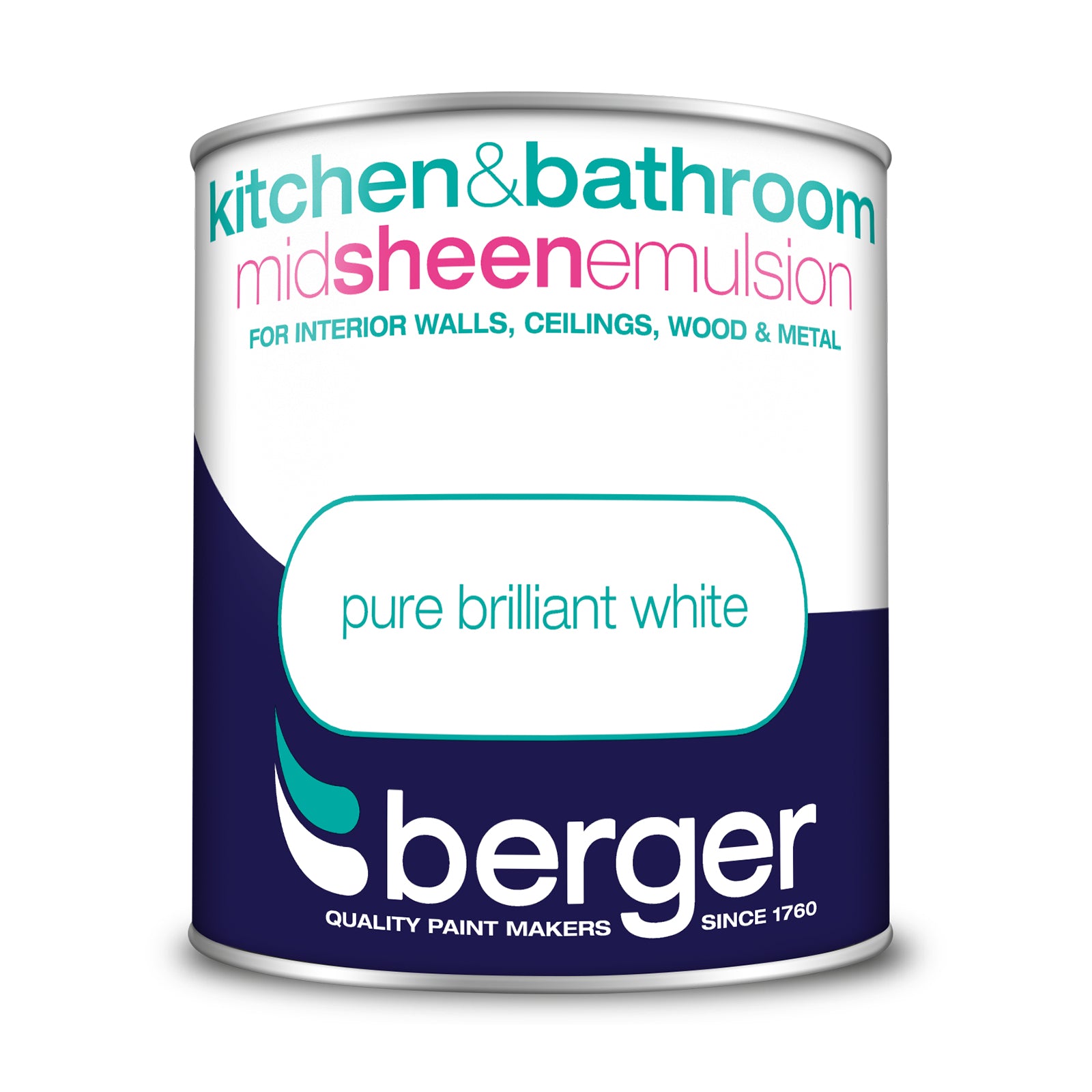 Berger Kitchen & Bathroom Mid Sheen Pure Brilliant White 1L