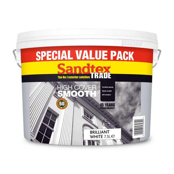 Sandtex Trade High Cover Smooth Masonry Paint Brilliant White 7.5L