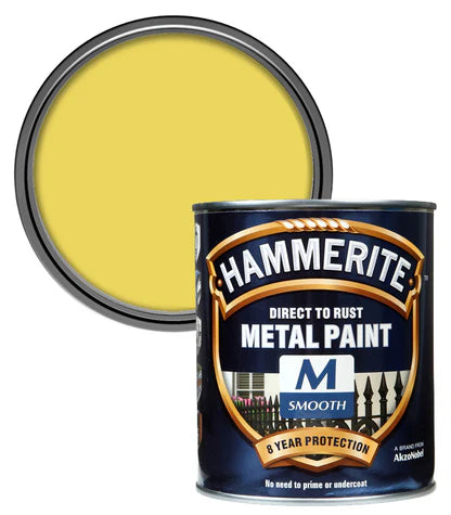 Hammerite Metal Paint Direct To Rust Smooth Dazzling Yellow 750ml