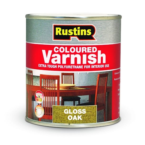 Rustins Polyurethane Coloured Varnish Gloss Oak 250ml/500ml/1L