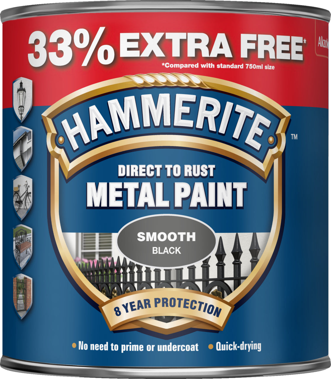 Hammerite Direct To Rust Metal Paint Smooth Finish 1L - Black/Silver