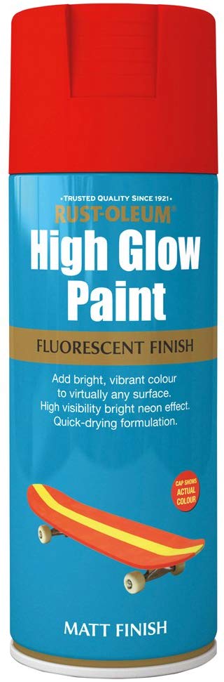Rust-Oleum Fluorescent High Glow Neon Aerosol Spray Paint 400ml Matt Yellow/Red-Orange
