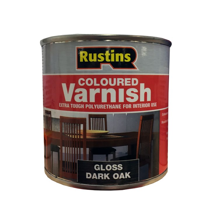 Rustins Polyurethane Coloured Varnish Gloss Dark Oak 250ml/500ml/1L