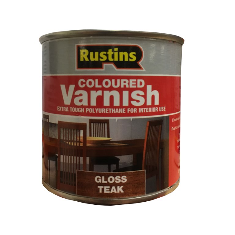 Rustins Polyurethane Coloured Varnish Gloss Teak 250ml/500ml/1L