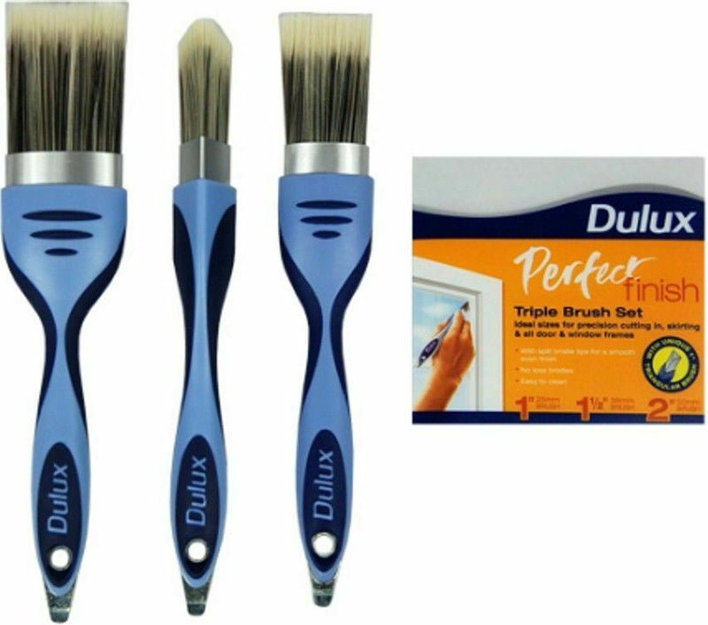 Dulux Perfect Finish Triple Pack Paint Brush Set 1.5" 2" & 1" Triangular