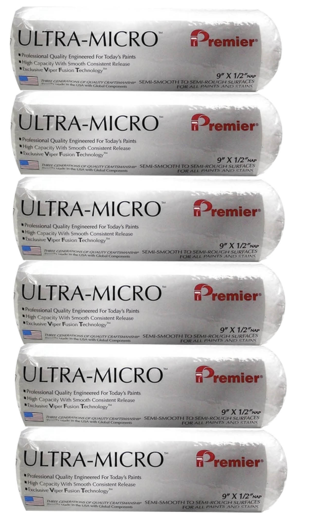 Premier Ultra-Micro 9" X 1/2" Roller Sleeve USA (Pack of 6)